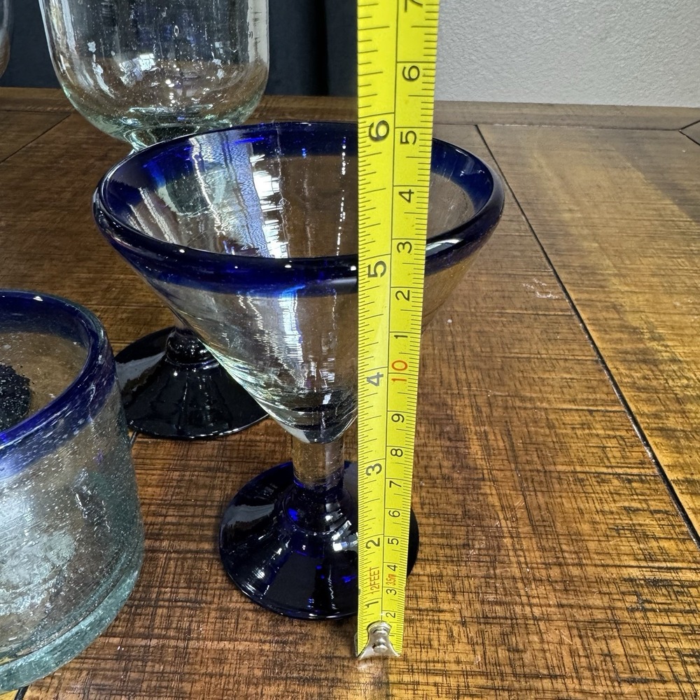4pc Assorted Mexican Hand Blown Cobalt Blue Glasses Margarita Daiquiri Dessert‎ - Picture 3 of 5